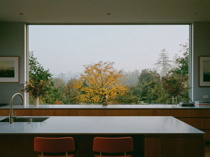 An island that runs to the window